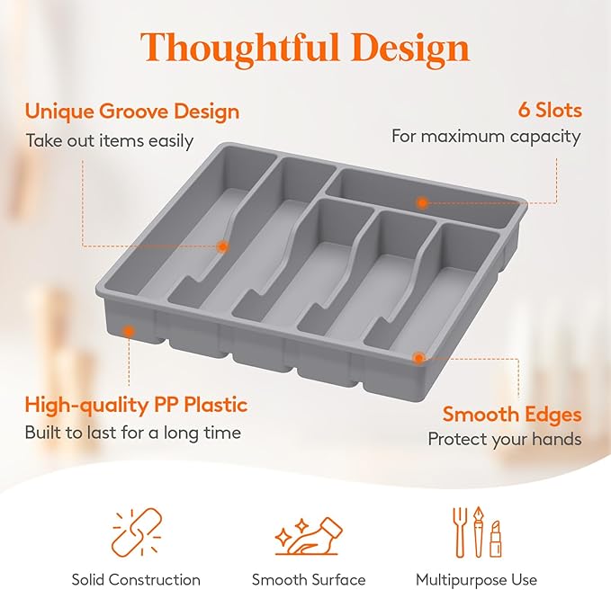Lifewit Silverware Drawer Organizer Tray, Plastic Cutlery Storage