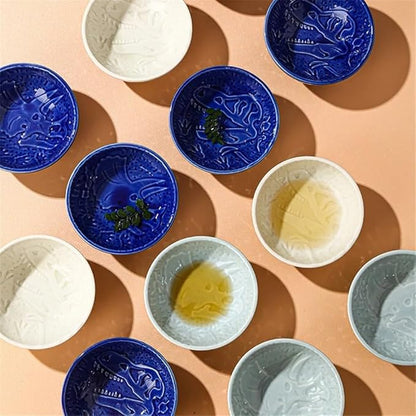 Appetizer Plates Ceramic Plate Retro Barbecue Dipping Dish Sushi Soy Sauce Dishes Home Desktop Snack Plate for Condiment(White)