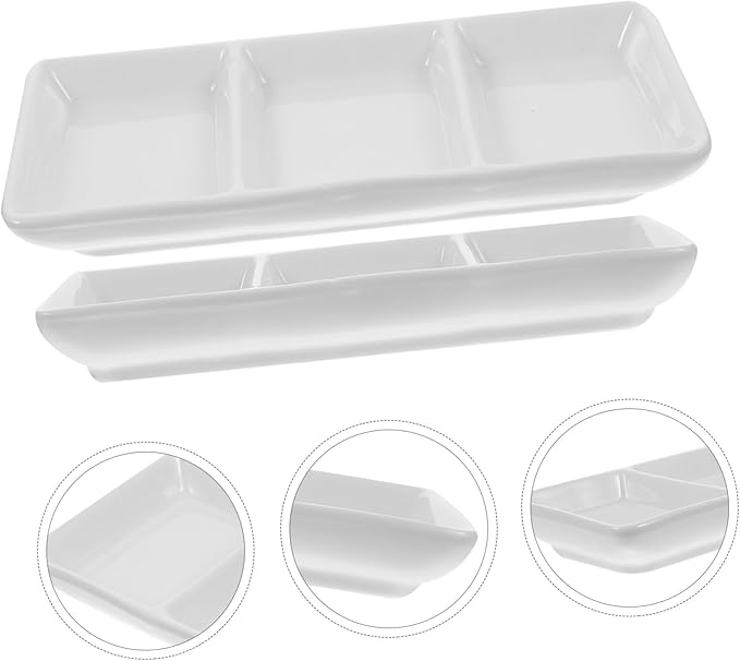 2PCS Ceramic Dipping Bowls Rectangular Appetizer Plates with Versatile Seasoning Dish for Condiments Fruits Nuts and Snacks for Home and Restaurant Use