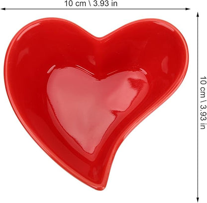 Alipis Heart Dipping Sauce Bowls 6Pcs Red Love Heart Shaped Ceramic Side Dish Bowl Appetizer Plates for Wedding Mothers Day Party