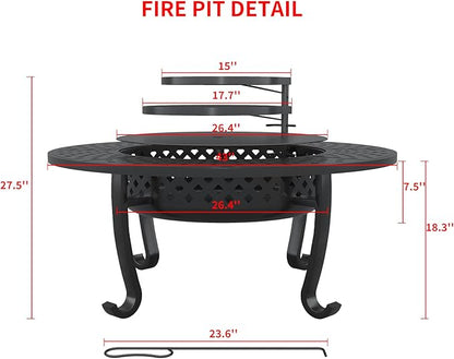 ZIENLIFE 43 Inch Fire Pit with 2 Grill, Outdoor Wood Burning Firepit with Lid, Metal Round Table for Backyard Patio Garden Picnic Camping Bonfire
