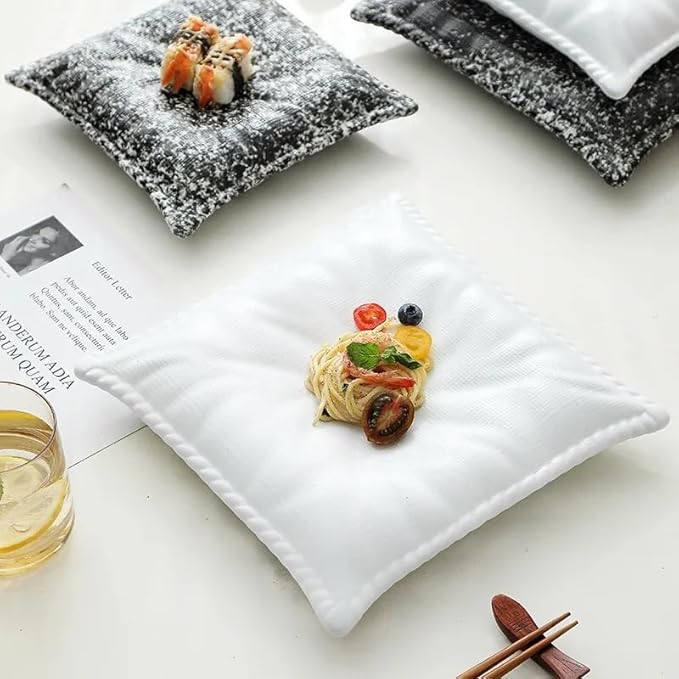 GSOUL Dinner Plate Simple Ceramic Salad Plate Kitchen Tableware Dinner Plate Dessert Bread Plate Pillow Shape Dessert Bowl Salad Bowls Fruit Snack Plates(B,Small)