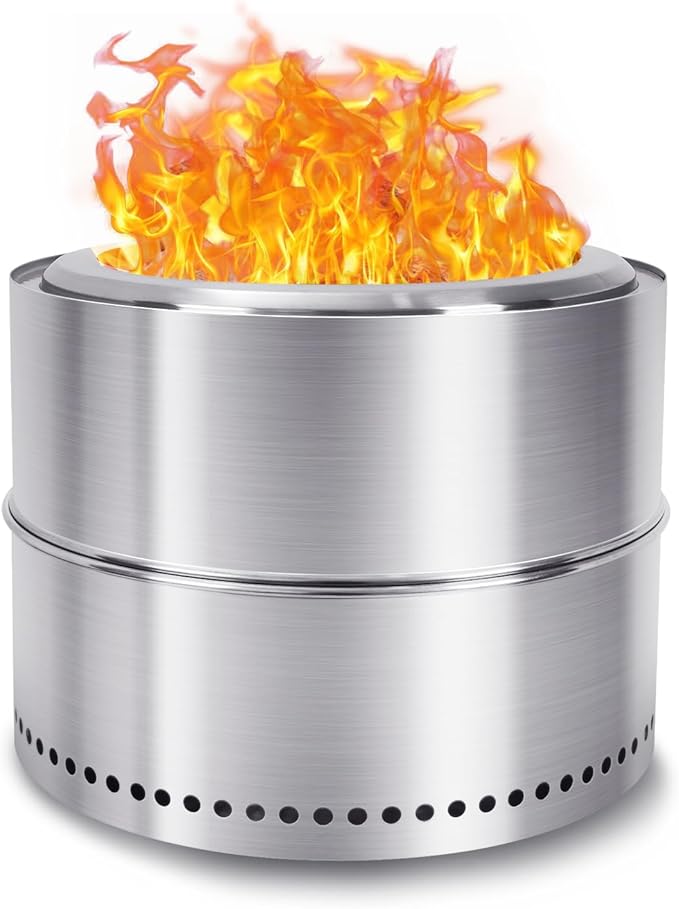 HGD 16 inch Smokeless Firepit, Stainless Steel Fire Pits, Smokeless Fire Pit for Outside with Carry Bag for Camping Backyard Patio Garden Picnic