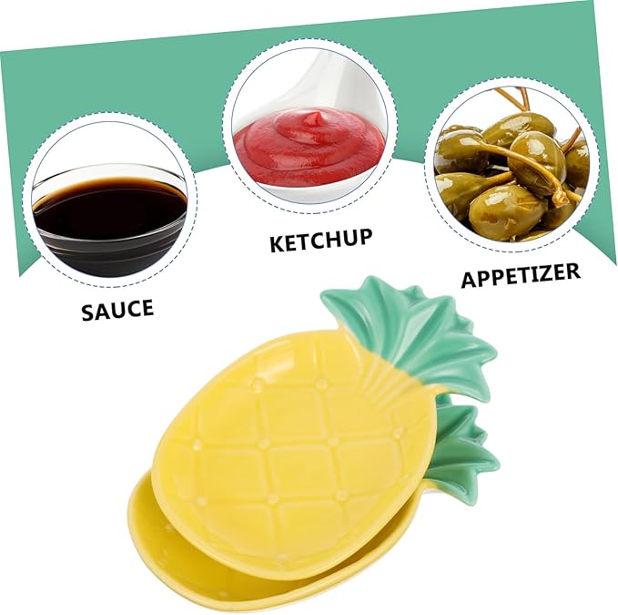 OUNONA 2pcs Ceramic Pineapple Sauce Dish Set Multifunctional Dipping Plates for Appetizers Seasoning Sauce Plates for Home Use and Parties