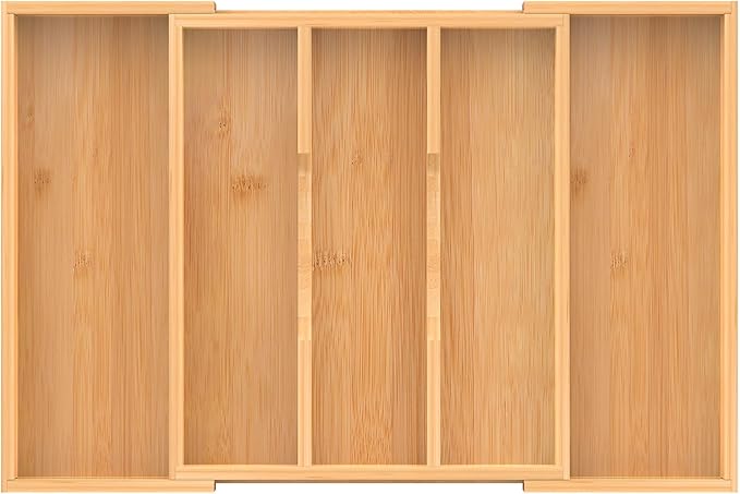 Bamboo Expandable Kitchen Drawer Organizer, 3-5 Slots Drawer Organizer