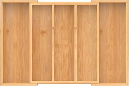 Bamboo Expandable Kitchen Drawer Organizer, 3-5 Slots Drawer Organizer