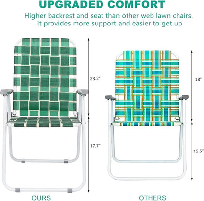 VINGLI Patio Lawn Webbed Folding Chairs Set of 2, Outdoor Beach Chair Portable Dining Chair for Outdoor Yard, Garden (Dark Green, Classic)