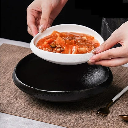 ENGENDER Dish Plate Simple Ceramic Plate Salad Plate Irregular Deep Plate Home Cold Dish Plate Western Food Platter Creative Dinner Plates(A,Large)