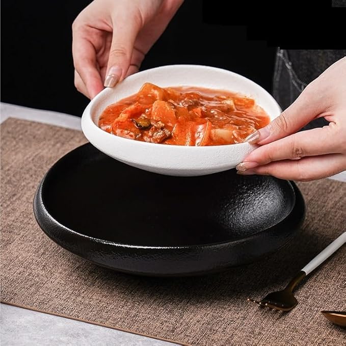 Plates Simple Ceramic Plate Salad Plate Irregular Deep Plate Home Cold Dish Plate Western Food Platter Dinner Plates(B,Medium)