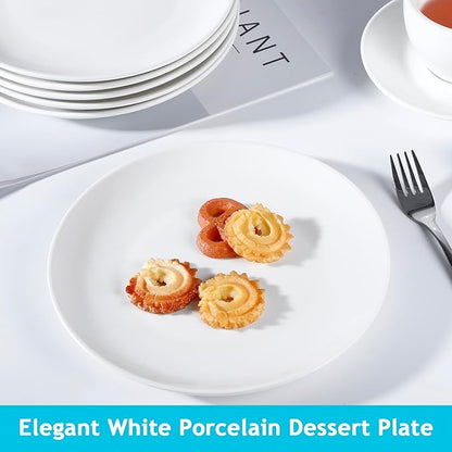 6PCS Ceramic Appetizer Plates, 8 Inch White Ceramic Plate, Round Porcelain Serving Plates, Microwave Dishwasher Safe, Porcelain Salad Plate Small Dinner Plates for Appetizers Dessert Salad