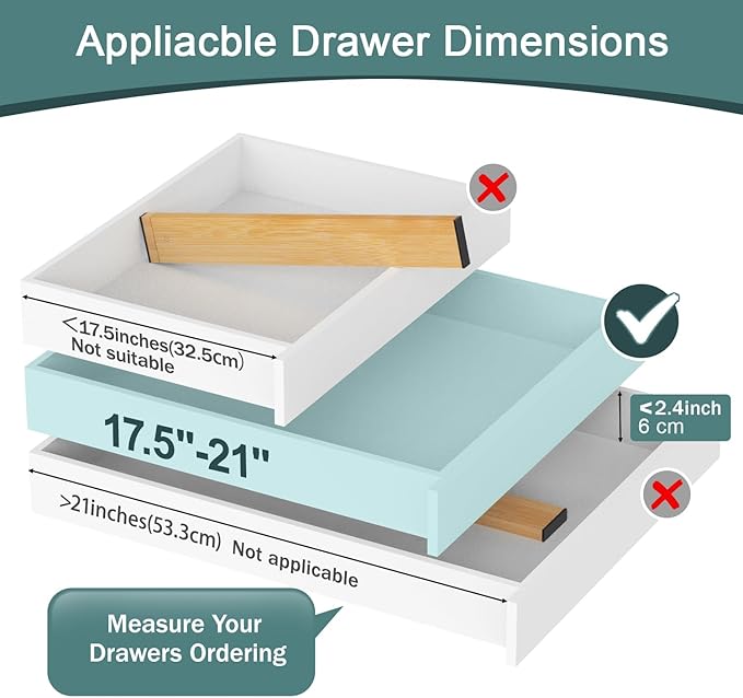 Lzerking Kitchen Drawer Dividers 4 Pack, Adjustable Bamboo Drawer Organizer