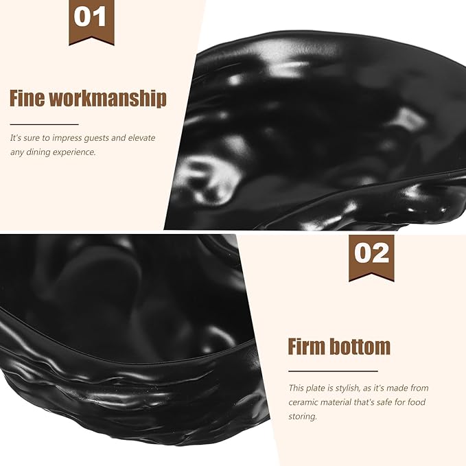 Ceramic Oyster Shell Shaped Appetizer Plate Matte Black Food Dish Creative Seafood Serving Plate for Molecular Cuisine Party Use