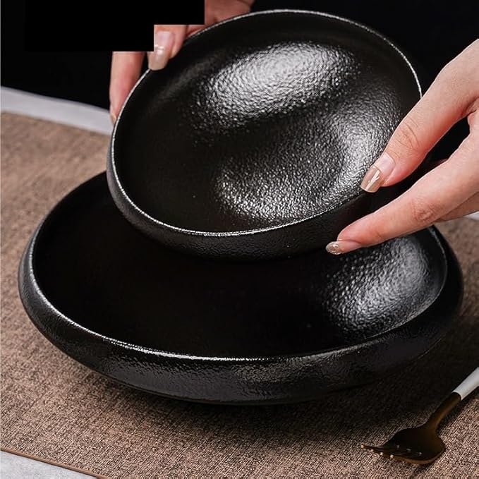 ENGENDER Dish Plate Simple Ceramic Plate Salad Plate Irregular Deep Plate Home Cold Dish Plate Western Food Platter Creative Dinner Plates(B,Medium)