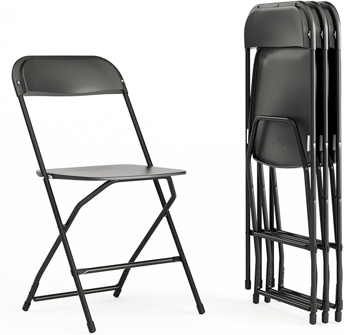 Flash Furniture Hercules Series Plastic Folding Chairs for Parties and Weddings, Stackable Commercial Event Seats with 650-lb. Static Weight Capacity, Set of 4, Black