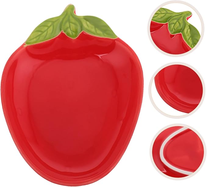 PRETYZOOM 2pcs Strawberry Shape Ceramic Plates Small Fruit Dish for Snacks and Sauces Cute Porcelain Appetizer Plates for Home and Restaurant Use