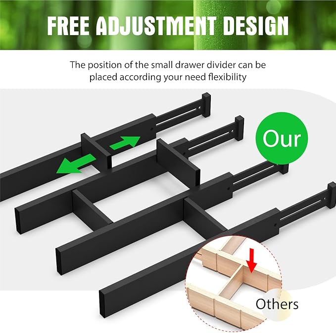 ANTOWIN 10pack Bamboo Drawer Dividers, Expandable Drawer Separators Splitter