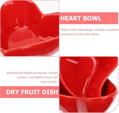 Alipis Heart Dipping Sauce Bowls 6Pcs Red Love Heart Shaped Ceramic Side Dish Bowl Appetizer Plates for Wedding Mothers Day Party