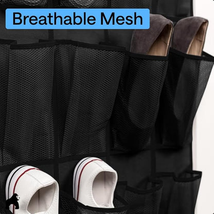 GORILLA GRIP Over the Door Shoe Organizer, 12 Large Breathable Mesh Pockets