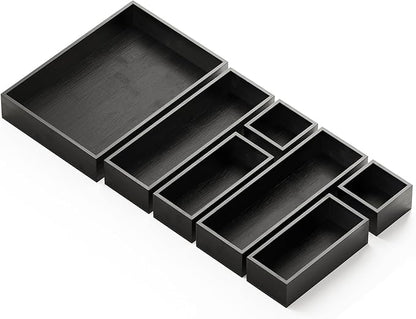 SpaceAid 7-Piece Bamboo Drawer Organizer Storage Boxes Set, Wood Tray Junk