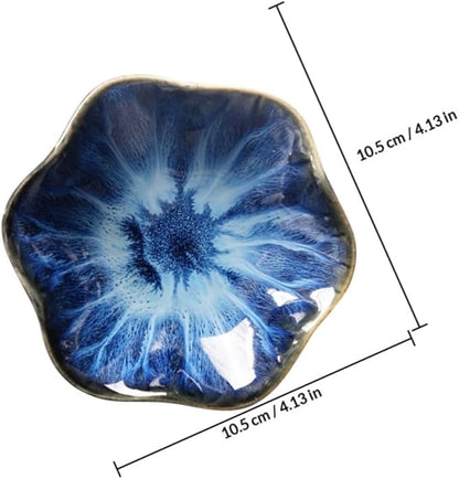 3pcs Ceramic Appetizer Plates Set with Lotus Leaf Pattern, Small Vinegar Sauce Dishes in Blue Gradient, Antique White, and Raw Rice Colors for Dining and Condiment Random Color