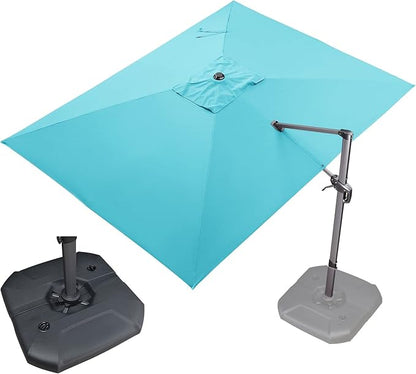 PURPLE LEAF 9' X 11.5' Patio Umbrella with Base Outdoor Cantilever Rectangle Umbrella Offset Umbrella with 360-degree Rotation for Garden Deck Pool Patio, Turquoise Blue