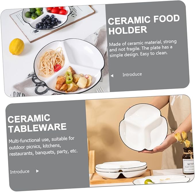 VOSAREA Divided Dinner Plate Ceramic Plate Portion Control Dinnerware for Salad Dessert Dish Adult Decorative Home Tableware