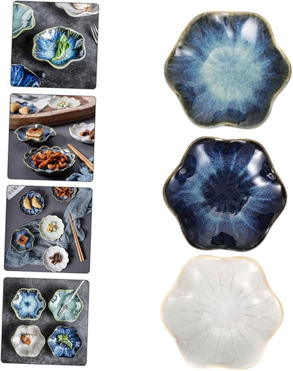 Garneck 3pcs Ceramic Condiment Plates for Sauces and Seasonings for Dipping Sushi and Appetizers Unique Design for Home and Restaurant Use
