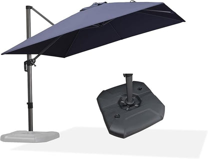 PURPLE LEAF Patio Umbrella with Base 10 Feet Outdoor Cantilever Square Umbrella Aluminum Offset Umbrella with 360-degree Rotation for Garden Deck Pool Patio, Navy Blue