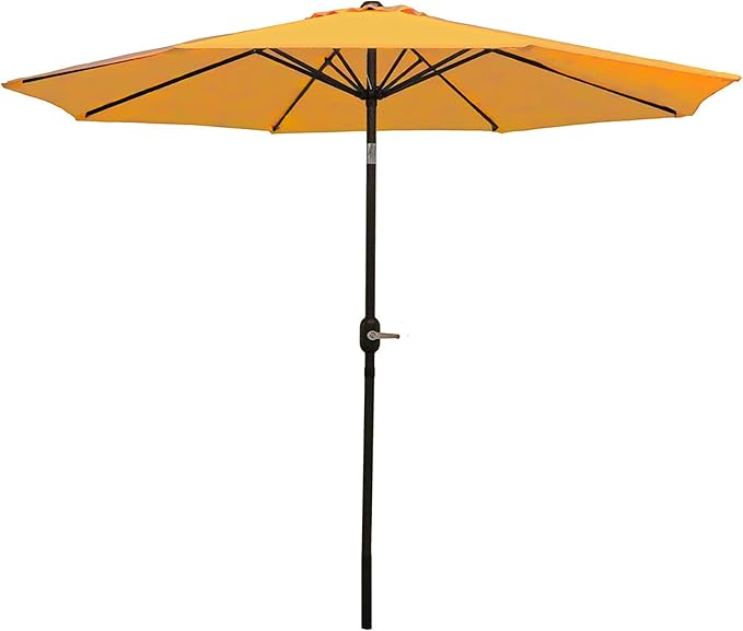 Sunnydaze Outdoor Patio Umbrella - Polyester Table Market Umbrella with Push-Button Tilt and Crank - 8 Sturdy Ribs - Gold - 9ft