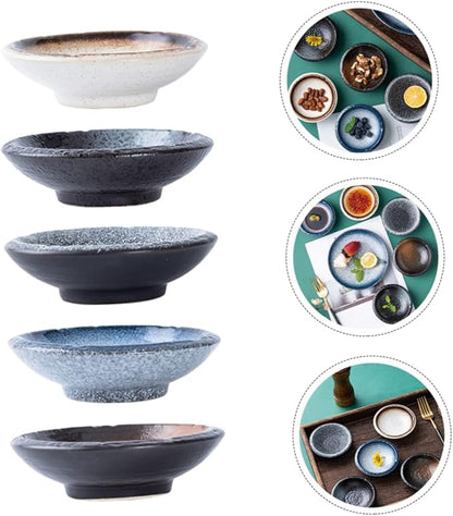 Luxshiny 5Pcs Assorted Color Ceramic Dipping Bowls Appetizer Plates for Sauces Condiments and Desserts Unique Design for Home Restaurant and Japanese Cuisine