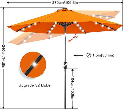 ABCCANOPY Durable Solar Led Patio Umbrellas with 32LED Lights 9FT (Orange)