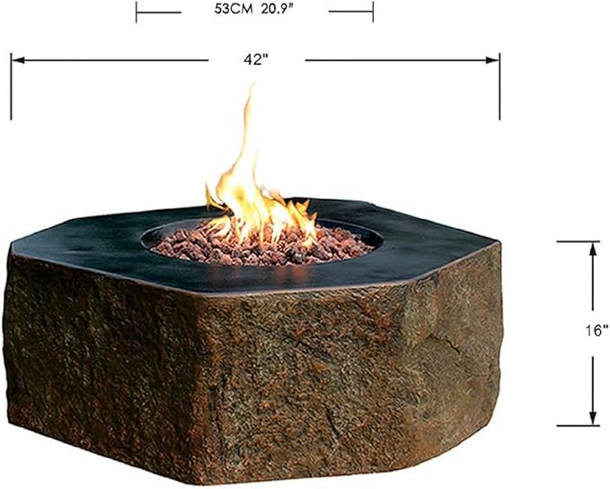 Elementi | Columbia Gas Fire Pit Cast Concrete Semi-Round Fire Table, Outdoor Fire Pit Electronic Ignition | Canvas Cover, Lava Rock Included | Natural Gas