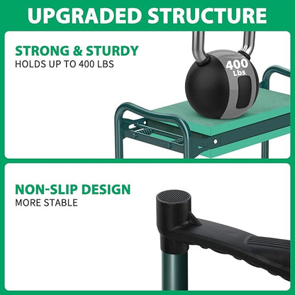 TomCare Garden Kneeler and Seat 10.64” Wider Larger Soft Kneeling Pad Garden Bench with 2 Large Tool Pouches Heavy Duty Garden Stool Foldable Tools Gardening Gifts for Women Men Gardeners