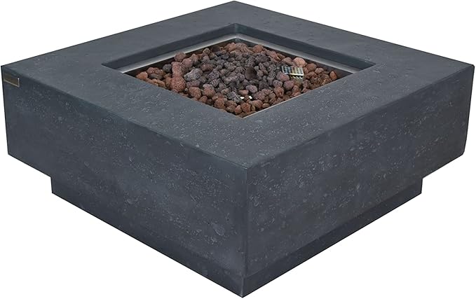 Elementi | Manhattan Gas Fire Pit Cast Concrete 36" Square Fire Table, Outdoor Fire Pit Electronic Ignition | Canvas Cover, Lava Rock Included | Dark Gray (Propane Gas)