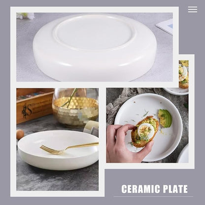 ARTIBETTER Ceramic Shallow Food Serving Plate 21cm Bright White Steamed Food and Pasta Storage Dish for Western Cuisine Breakfast and Appetizers