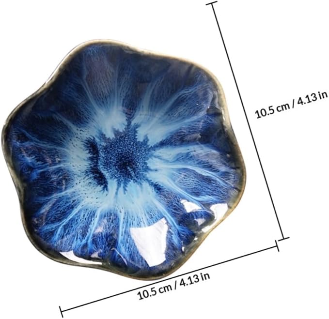 Ceramic Sauce Dishes Set 3pcs – Small Lotus Leaf Shape Appetizer Plates with Gradient Blue, Rustic White, and Straw Color – Porcelain Condiment Plates for Kitchen Random Color