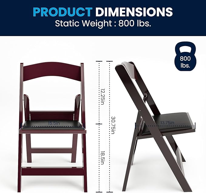 Flash Furniture Hercules Series Folding Chair - Red Mahogany Resin – 2 Pack 800LB Weight Capacity Comfortable Event Chair - Light Weight Folding Chair