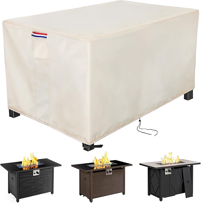Youlvy Fire Pit Cover Rectangular 52 Inch - Waterproof Outdoor Fire Table Cover Rectangle Heavy Duty, 600D Patio Propane Gas Firepit Cover Rectangular Tear Weather Resistant - 52 x 36 x 20 Inch Beige