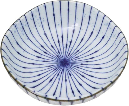 Ebros Gift Artistic Blue Waves Fubuki Tokusa Made In Japan Dinnerware Serveware Kitchenware Set Asian Japanese Restaurant Supply (Pack Of 6 Round Flair Small Shallow Bowls 11oz)
