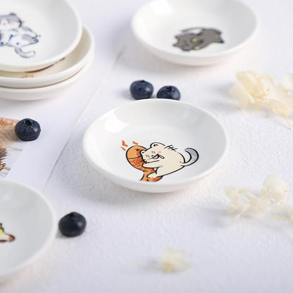 SOCOSY Super Cute Cartoon Animal Ceramic Sauce Dishes, Seasoning Dishes, Little Cat Dog Bird Feeding Bowls, Sushi Soy Dipping Bowls, Appetizer Plates, Dessert Plates, Set of 6-Cats-3.5 Inch