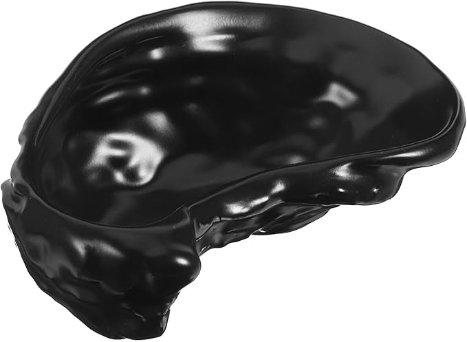 Sewroro Ceramic Oyster Shell Serving Platter Matte Black Creative Seafood Dish Dinnerware Appetizer Plate for Residential and Hospitality Use