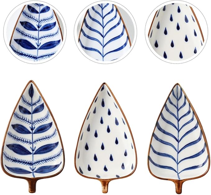 Creative 3pcs Ceramic Seasoning Serving Trays Set with Hand-painted Underglaze Designs, Appetizer Plates for Party and Dining, Food-grade Porcelain Dessert and Fruit Random Color