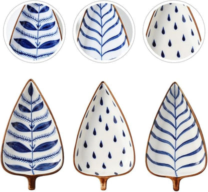 Creative 3pcs Ceramic Seasoning Serving Trays Set with Hand-painted Underglaze Designs, Appetizer Plates for Party and Dining, Food-grade Porcelain Dessert and Fruit Random Color