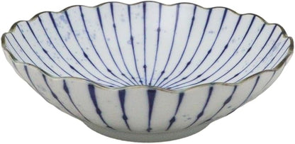 Ebros Gift Artistic Blue Waves Fubuki Tokusa Made In Japan Dinnerware Serveware Kitchenware Set Asian Japanese Restaurant Supply (Pack Of 6 Round Flair Deep Plates Shallow Bowls 15oz)