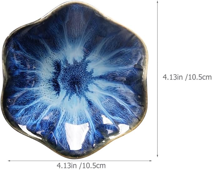Veemoon Ceramic Seasoning Dishes Set 3pcs Lotus Leaf Shape Gradient Blue White Porcelain Sauce Plates Appetizer Serving Plates for Dining and Entertaining Random Color