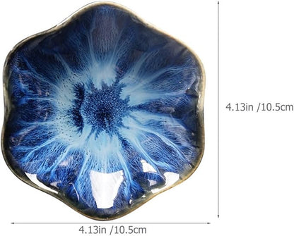 Veemoon Ceramic Seasoning Dishes Set 3pcs Lotus Leaf Shape Gradient Blue White Porcelain Sauce Plates Appetizer Serving Plates for Dining and Entertaining Random Color
