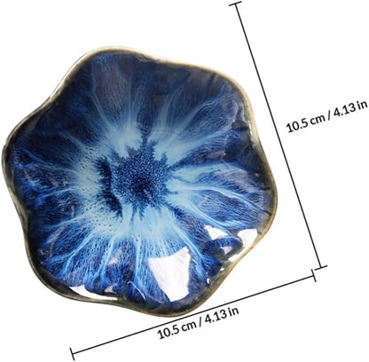 3pcs Ceramic Appetizer Plates Set, Lotus Leaf Shape Sauce Seasoning Dishes in Blue Gradient, Natural Rice, and Vintage White, Small Condiment Serving Plates for Random Color