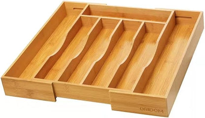 2-Piece Bamboo Silverware Organizer, Expandable Kitchen Drawer Organizer