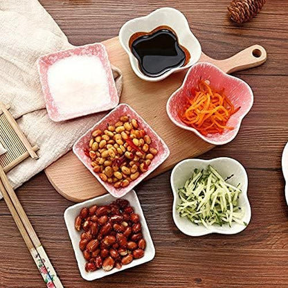 Ceramic Flower Shaped Sauce Dish Sushi Dipping Bowl Appetizer Plates Porcelain Serving Dish Seasoning Dishes,Plum blossom Set of 4 (Pink-Flower)