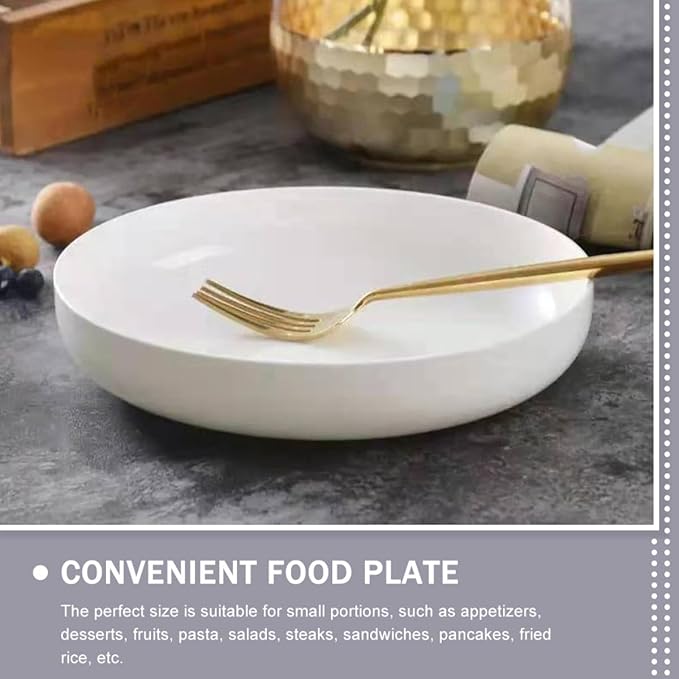 ARTIBETTER Ceramic Shallow Food Serving Plate 21cm Bright White Steamed Food and Pasta Storage Dish for Western Cuisine Breakfast and Appetizers